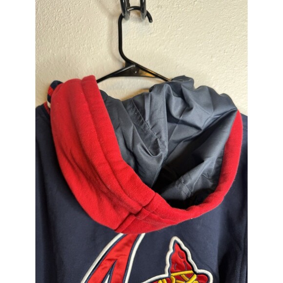 Atlanta Braves Varsity Hooded  Bomber Jacket XL Navy Red MLB Genuine NWT - Picture 11 of 14